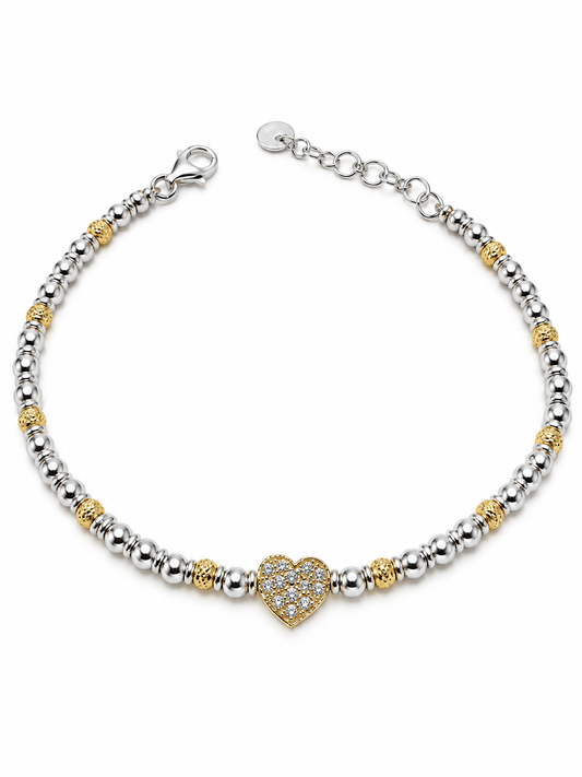 BRACCIALE SFERETTE CUORE-QUADRIFOGLIO