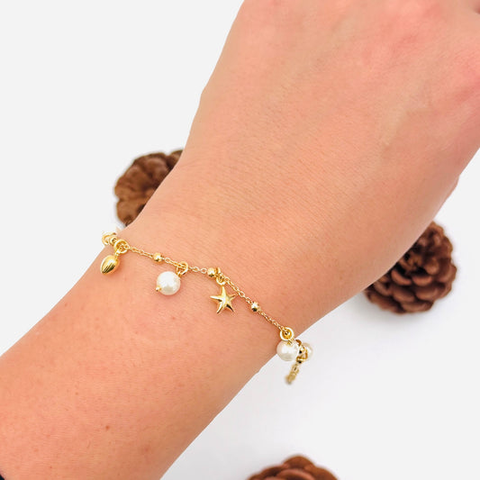 BRACCIALE PERLE STELLE E CUORI