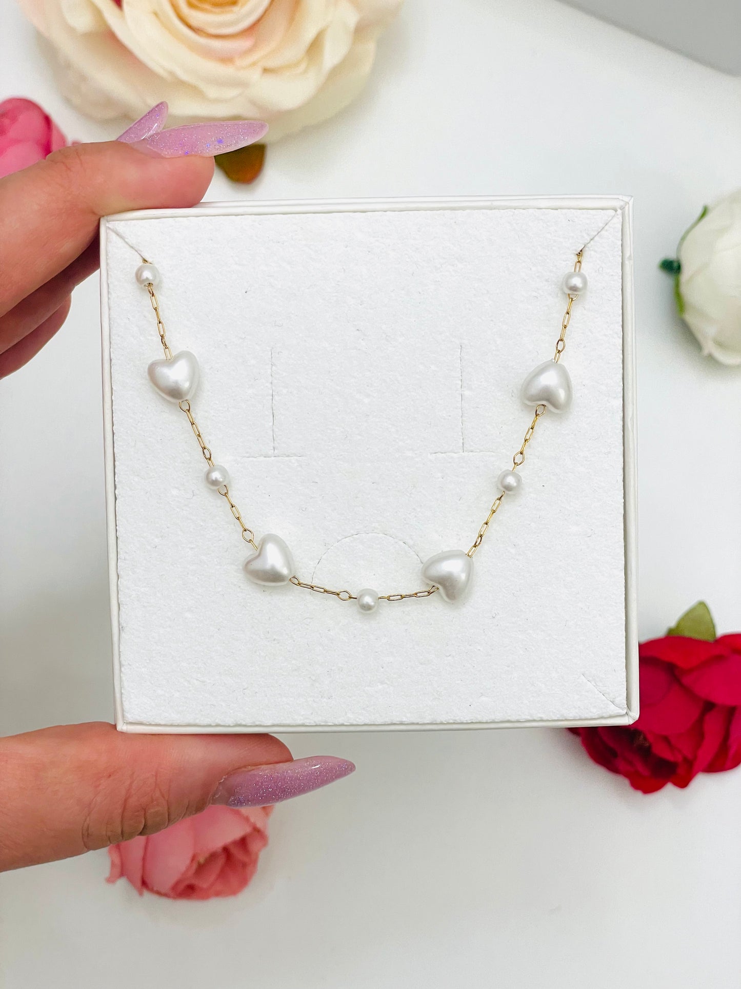 PEARL HEARTS NECKLACE