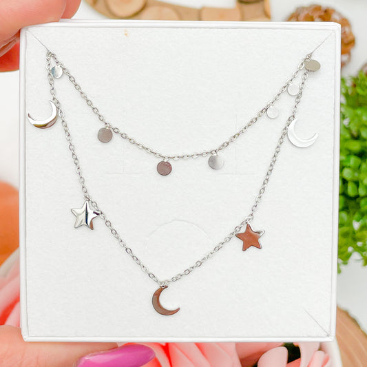 STARS MOONS DISKS NECKLACE SET