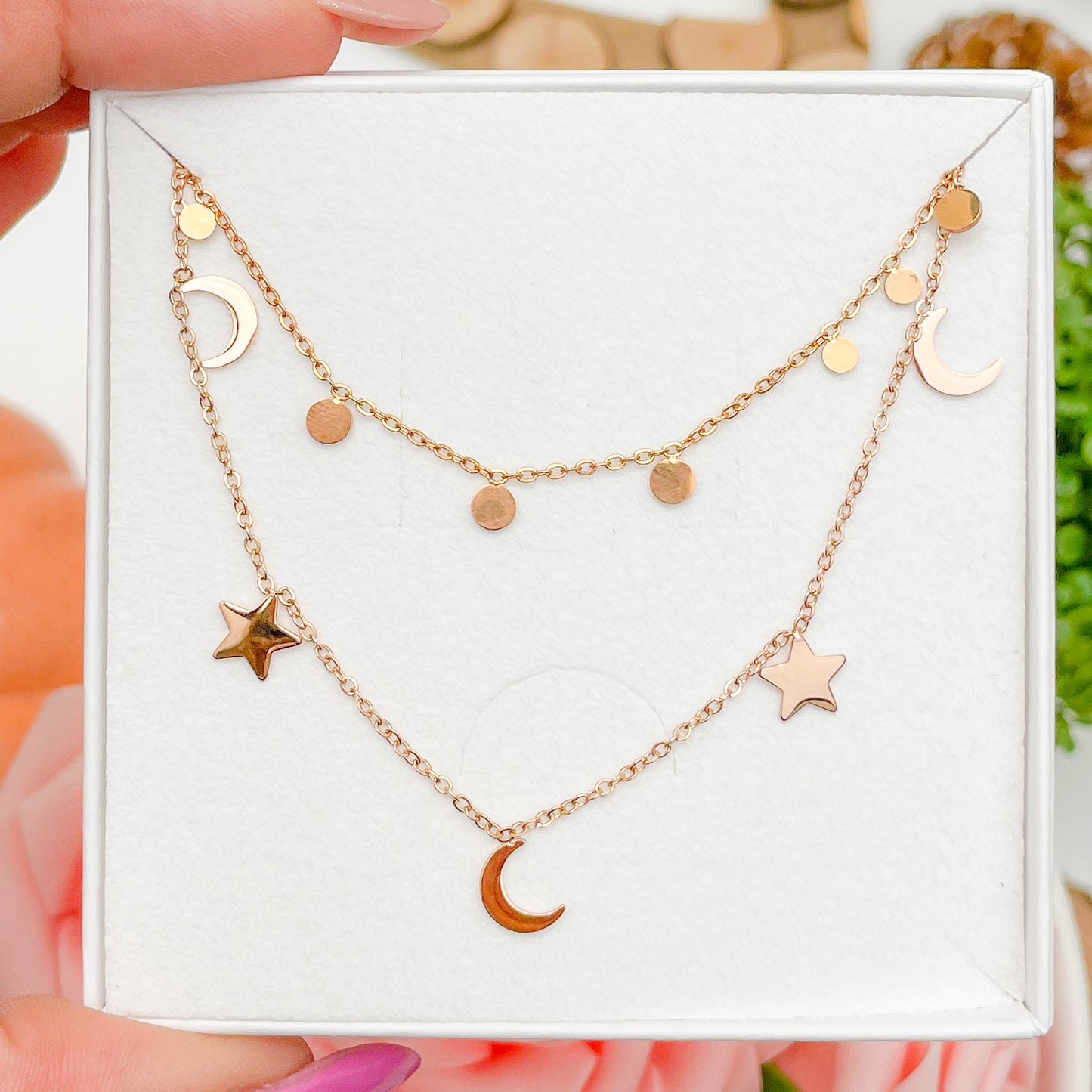 STARS MOONS DISKS NECKLACE SET