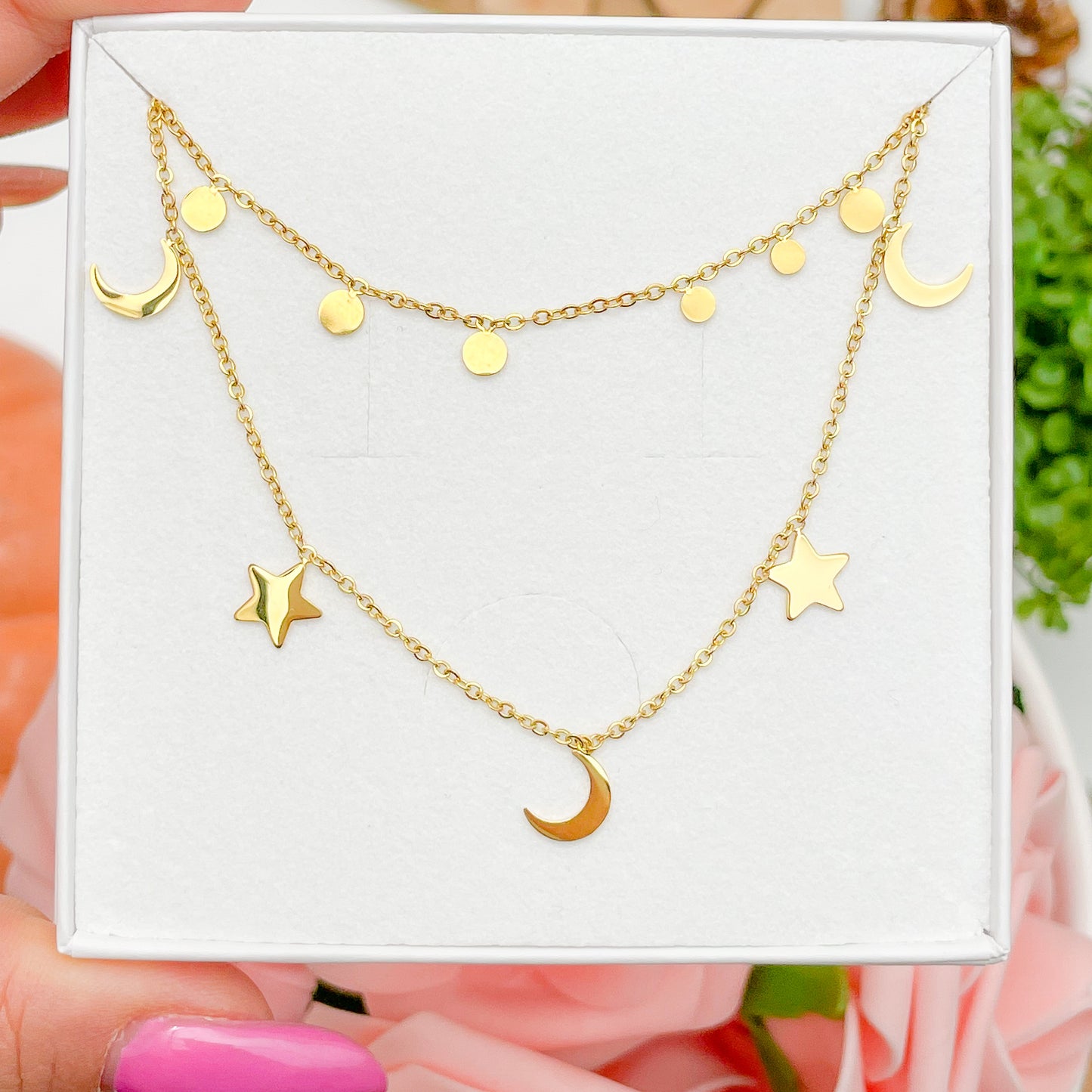 STARS MOONS DISKS NECKLACE SET